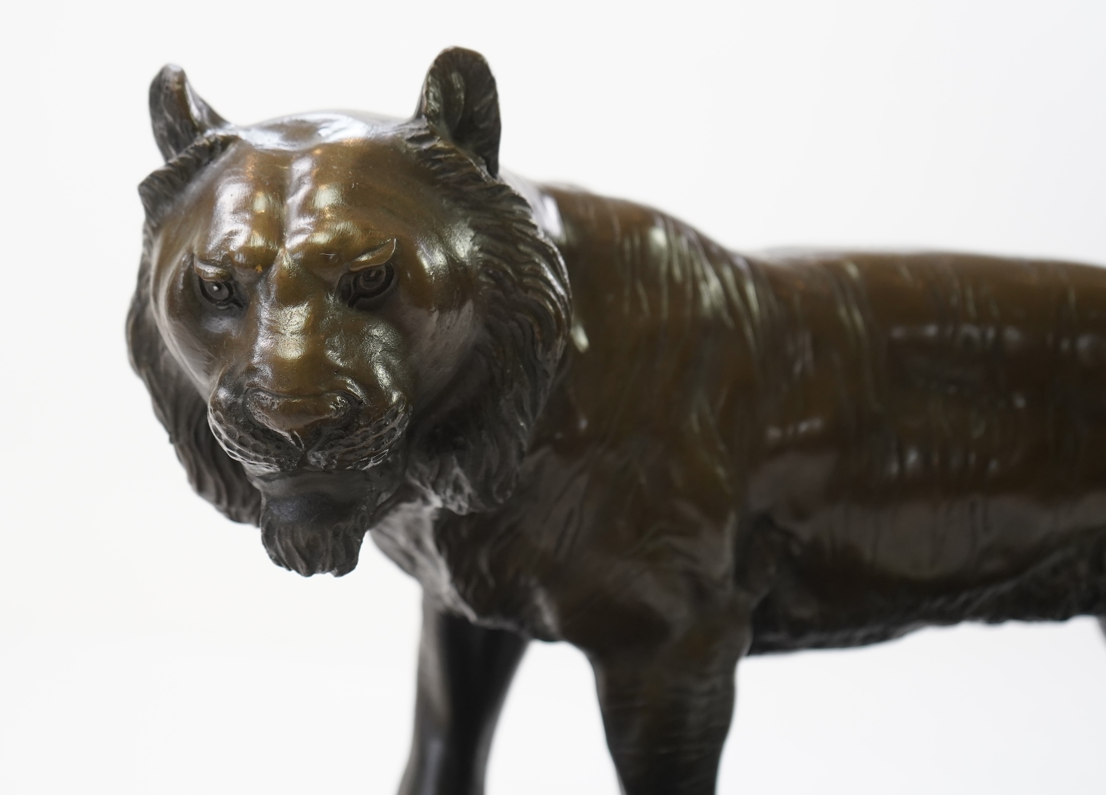 CHANGE TO DESCRIPTION- After Genryusai Seiya, a large patinated bronze group of two tigers on a riverbank